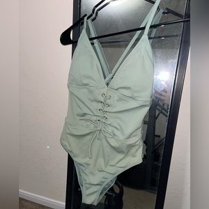 Mint Green One Piece Lace Up Swimsuit Women’s Small